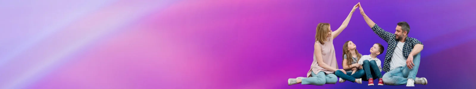 Family sitting on a colorful gradient background