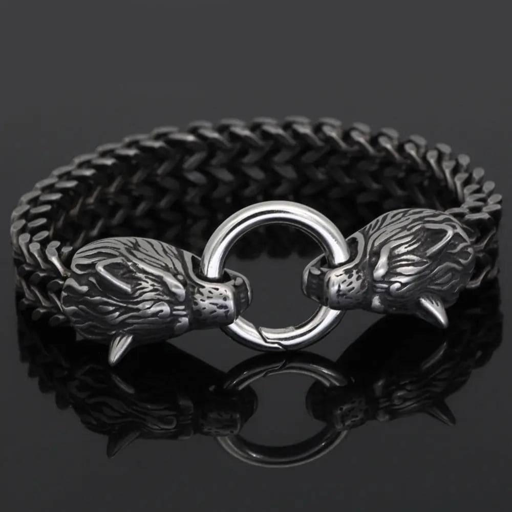 Hip-Hop Bracelet - Wolf Head Stainless Steel Men’s Jewelry - Black / 19cm