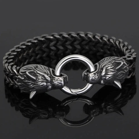 Hip-Hop Bracelet - Wolf Head Stainless Steel Men’s Jewelry - Black / 19cm