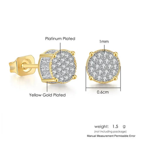 Hip-Hop Iced Out Zircon Stud Earrings for Men – Gold Color Jewelry - Himpall