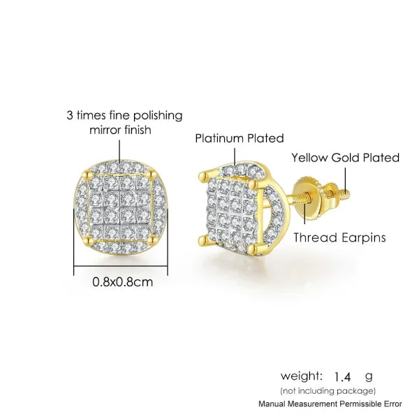 Hip-Hop Iced Out Zircon Stud Earrings for Men – Gold Color Jewelry - Himpall