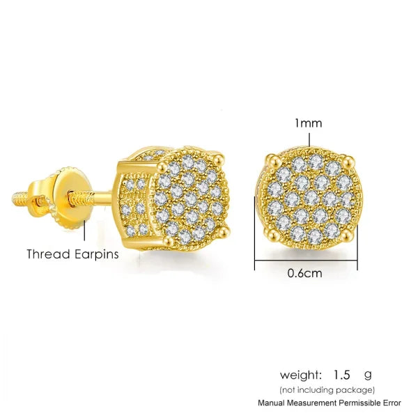 Hip-Hop Iced Out Zircon Stud Earrings for Men – Gold Color Jewelry - Himpall