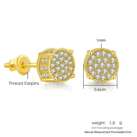 Hip-Hop Iced Out Zircon Stud Earrings for Men – Gold Color Jewelry - Himpall
