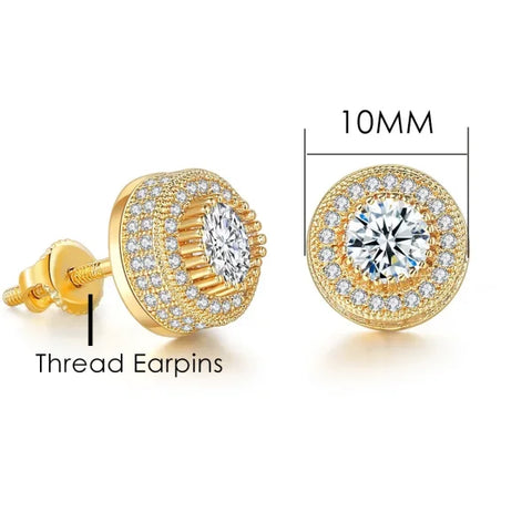 Hip-Hop Iced Out Zircon Stud Earrings for Men – Gold Color Jewelry - Himpall