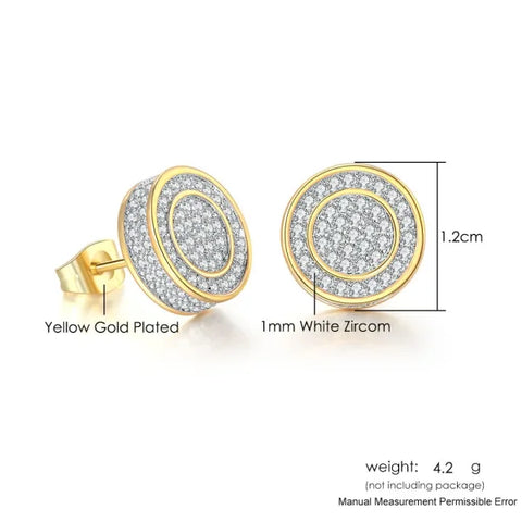 Hip-Hop Iced Out Zircon Stud Earrings for Men – Gold Color Jewelry - Himpall