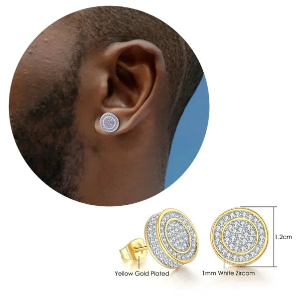 Hip-Hop Iced Out Zircon Stud Earrings for Men – Gold Color Jewelry - Himpall