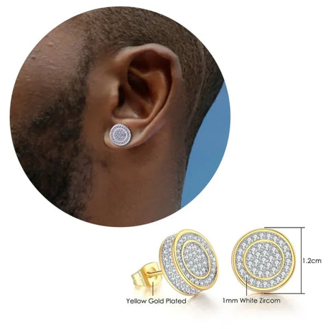 Hip-Hop Iced Out Zircon Stud Earrings for Men – Gold Color Jewelry - Himpall