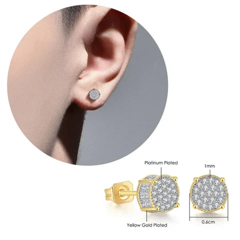 Hip-Hop Iced Out Zircon Stud Earrings for Men – Gold Color Jewelry - Himpall