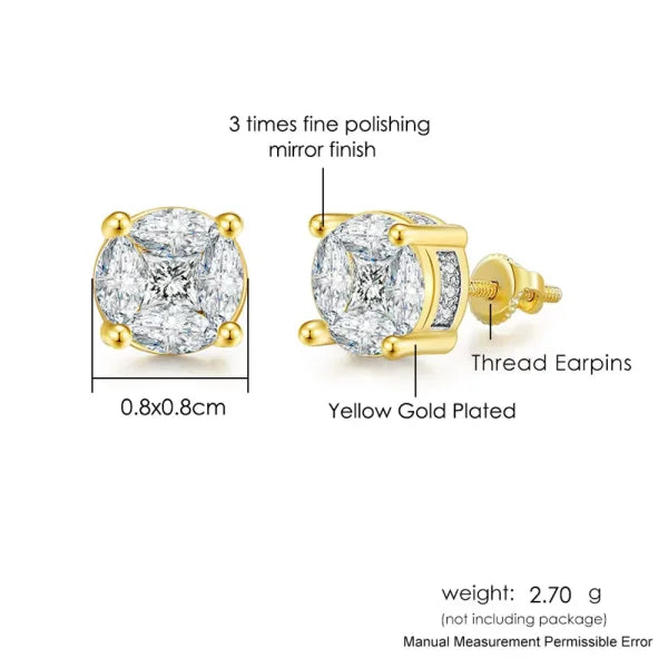 Hip-Hop Iced Out Zircon Stud Earrings for Men – Gold Color Jewelry - Himpall