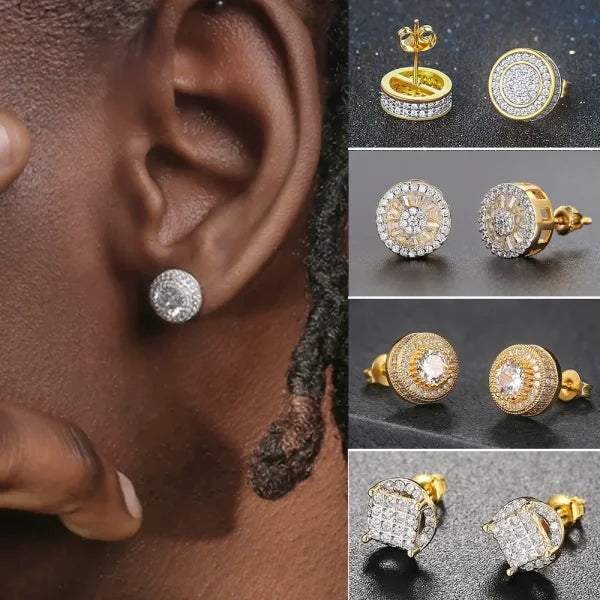 Hip-Hop Iced Out Zircon Stud Earrings for Men – Gold Color Jewelry - Himpall