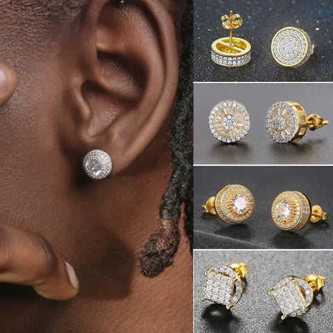 Hip-Hop Iced Out Zircon Stud Earrings for Men – Gold Color Jewelry - Himpall