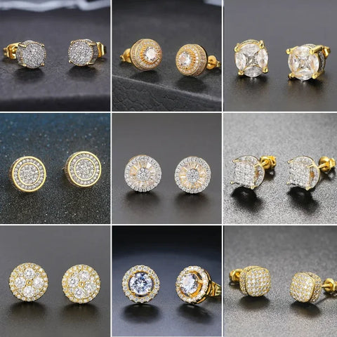 Hip-Hop Iced Out Zircon Stud Earrings for Men – Gold Color Jewelry - Himpall