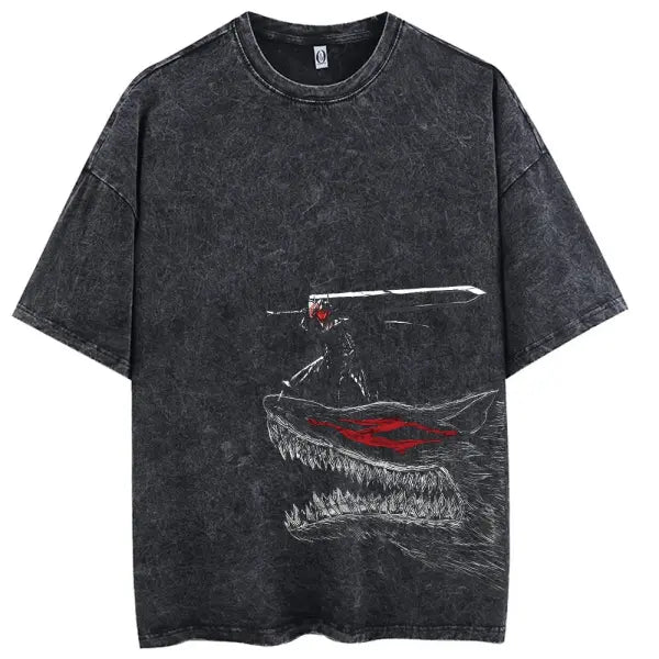Men’s Hip Hop Streetwear T-Shirt - Retro Vintage Washed Anime Graphic Tee - Harajuku Oversized Cotton Top - Black4 / M