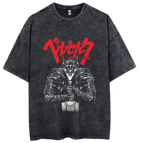 Men’s Hip Hop Streetwear T-Shirt - Retro Vintage Washed Anime Graphic Tee - Harajuku Oversized Cotton Top - Black5 / XL