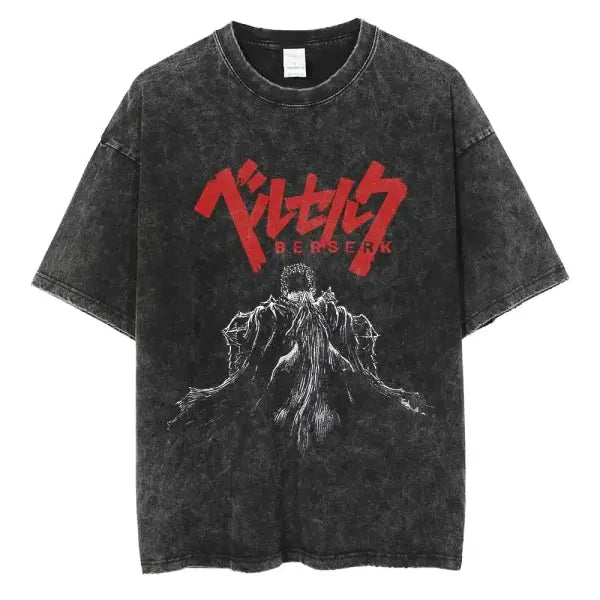 Men’s Hip Hop Streetwear T-Shirt - Retro Vintage Washed Anime Graphic Tee - Harajuku Oversized Cotton Top - Black7