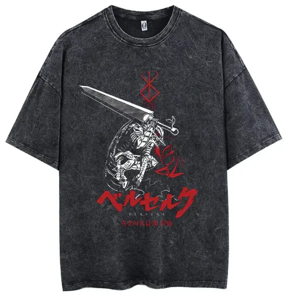 Men’s Hip Hop Streetwear T-Shirt - Retro Vintage Washed Anime Graphic Tee - Harajuku Oversized Cotton Top - Black2