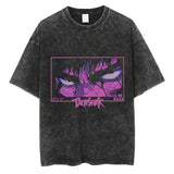 Men’s Hip Hop Streetwear T-Shirt - Retro Vintage Washed Anime Graphic Tee - Harajuku Oversized Cotton Top - Black6 / M