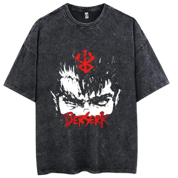 Men’s Hip Hop Streetwear T-Shirt - Retro Vintage Washed Anime Graphic Tee - Harajuku Oversized Cotton Top - Black1 / M