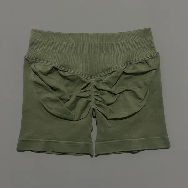 HISTELLO Seamless Yoga Shorts Small Polyamide Butt Lifting Activewear - Olive Green / L