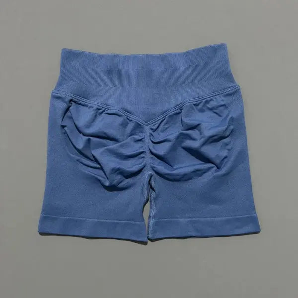HISTELLO Seamless Yoga Shorts Small Polyamide Butt Lifting Activewear - Blue Gray / XS