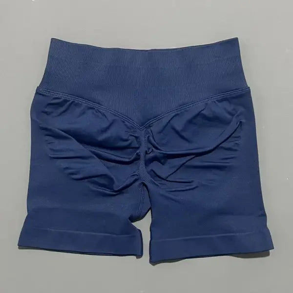 HISTELLO Seamless Yoga Shorts Small Polyamide Butt Lifting Activewear - Ink Blue / XS