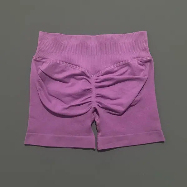 HISTELLO Seamless Yoga Shorts Small Polyamide Butt Lifting Activewear - Rose Purple / XS