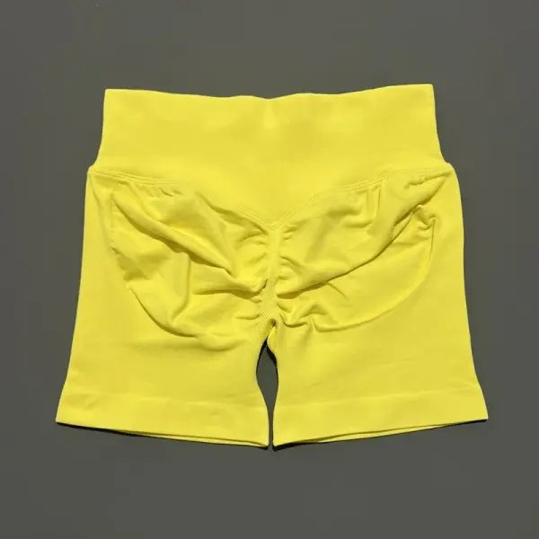 HISTELLO Seamless Yoga Shorts Small Polyamide Butt Lifting Activewear - Chicken Yellow / L