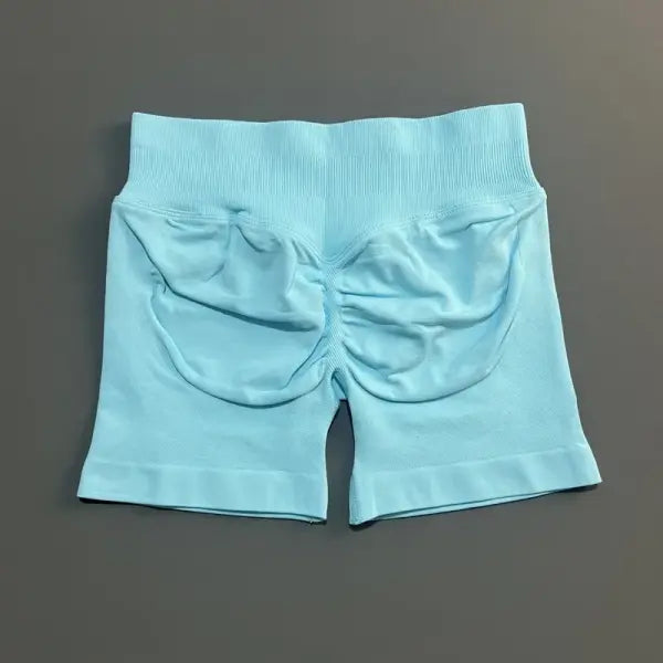 HISTELLO Seamless Yoga Shorts Small Polyamide Butt Lifting Activewear - Light Blue / L