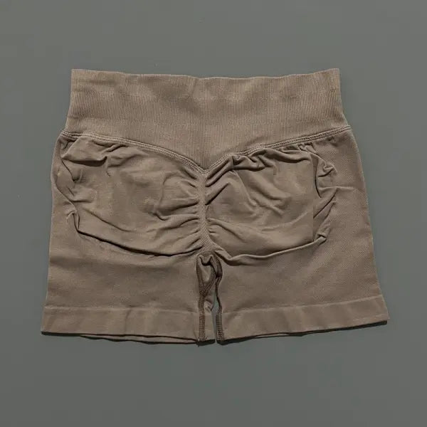 HISTELLO Seamless Yoga Shorts Small Polyamide Butt Lifting Activewear - Coffee / XS