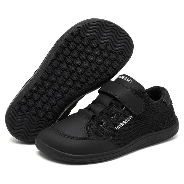 HOBIBEAR Kids Wide Toe Barefoot Shoes Boys Girls Minimalist Sneakers Lightweight Hook Loop Mesh Artificial Leather