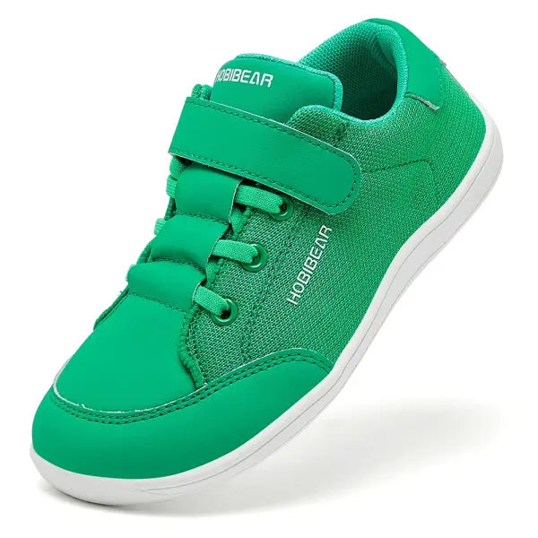 HOBIBEAR Kids Wide Toe Barefoot Shoes Boys Girls Minimalist Sneakers Lightweight Hook Loop Mesh Artificial Leather Shoes