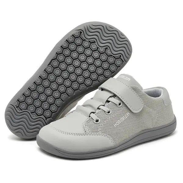 HOBIBEAR Kids Wide Toe Barefoot Shoes Boys Girls Minimalist Sneakers Lightweight Hook Loop Mesh Artificial Leather
