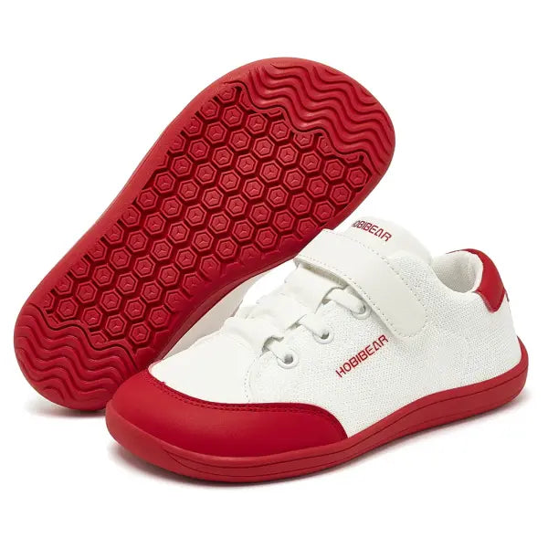 HOBIBEAR Kids Wide Toe Barefoot Shoes Boys Girls Minimalist Sneakers Lightweight Hook Loop Mesh Artificial Leather