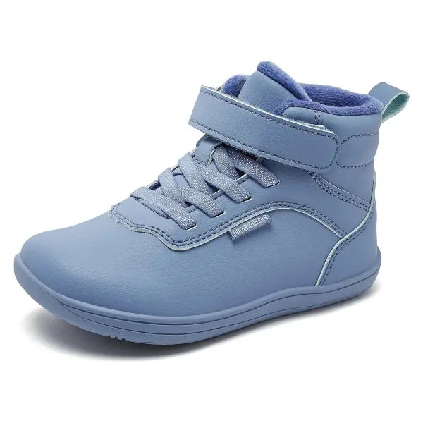HOBIBEAR Kids Winter Sneakers – Wide Toe Box Faux Fur Lined Ankle Hook & Loop Shoes for Toddlers & Kids - Blue / 24