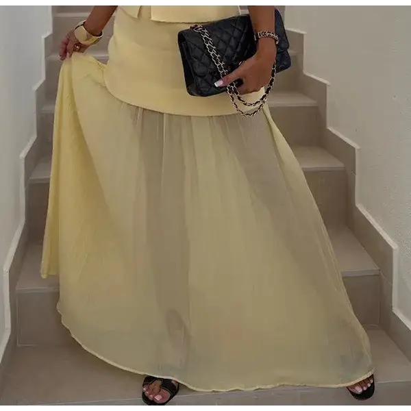 Holiday Summer Knitting Sweater Cardigans A Line Pleated Maxi Skirt Women Long Dresses 2 Piece Set Party Casual Vest