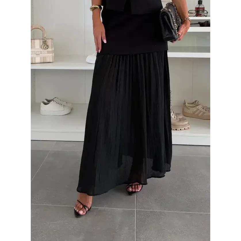 Holiday Summer Knitting Sweater Cardigans A Line Pleated Maxi Skirt Women Long Dresses 2 Piece Set Party Casual Vest