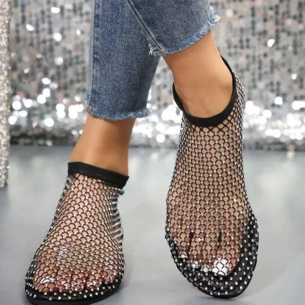 Hollow Flat Sandals with Rhinestone Design for Summer Fashion Round Style - Himpall