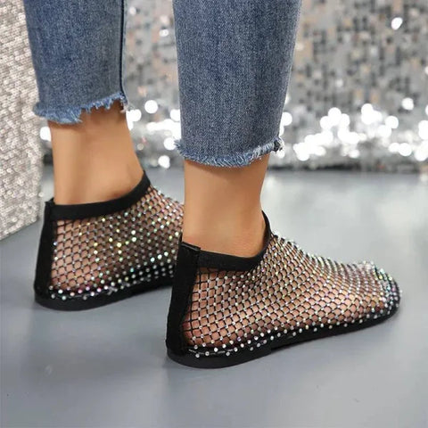 Hollow Flat Sandals with Rhinestone Design for Summer Fashion Round Style - Himpall