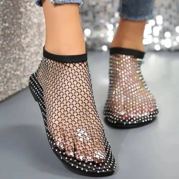 Hollow Flat Sandals with Rhinestone Design for Summer Fashion Round Style - Himpall