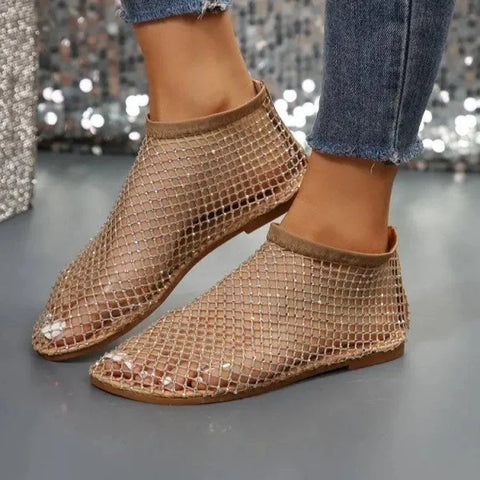 Hollow Flat Sandals with Rhinestone Design for Summer Fashion Round Style - Himpall