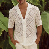 Hollow Out Men’s Casual Shirt Breathable Short Sleeve Summer Style - White / L - None