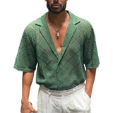 Hollow Out Men’s Casual Shirt Breathable Short Sleeve Summer Style - None