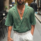Hollow Out Men’s Casual Shirt Breathable Short Sleeve Summer Style - Green / L - None