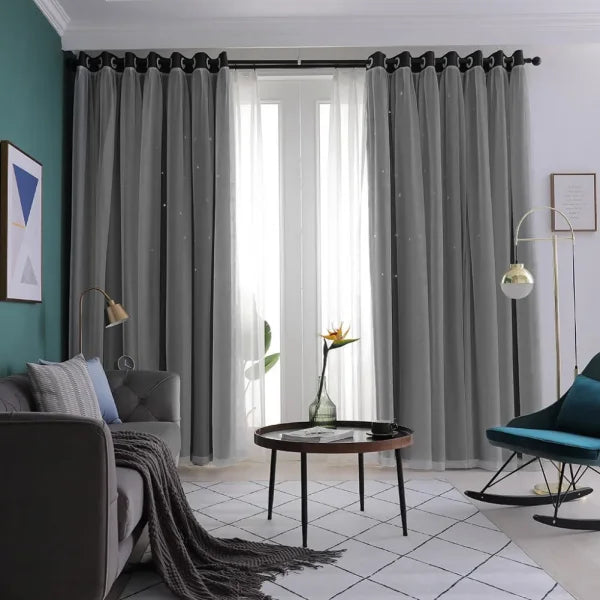 Hollow Out Star Room Darkening Curtain – Sky Wonder Cutout Drape - B1 / 101.6X213.4cm / United States