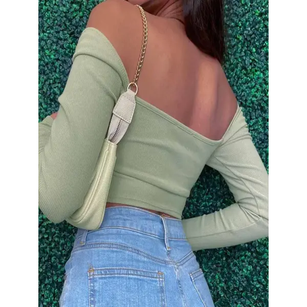 V-Neck High-Stretch Polyester Long Sleeve Crop Tops for Spring