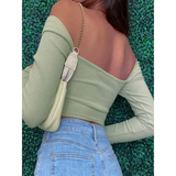 V-Neck High-Stretch Polyester Long Sleeve Crop Tops for Spring