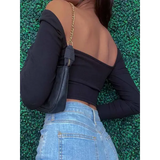 V-Neck High-Stretch Polyester Long Sleeve Crop Tops for Spring