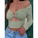 V-Neck High-Stretch Polyester Long Sleeve Crop Tops for Spring