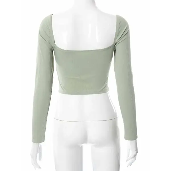 V-Neck High-Stretch Polyester Long Sleeve Crop Tops for Spring