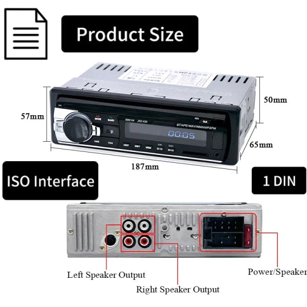 Home Car Din Bluetooth Stereo MP3 Player with FM Radio and USB Input - Himpall